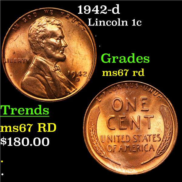 1942-d Lincoln Cent 1c Grades GEM++ Unc RD