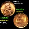 Image 1 : 1937-p Lincoln Cent 1c Grades GEM+ Unc RD