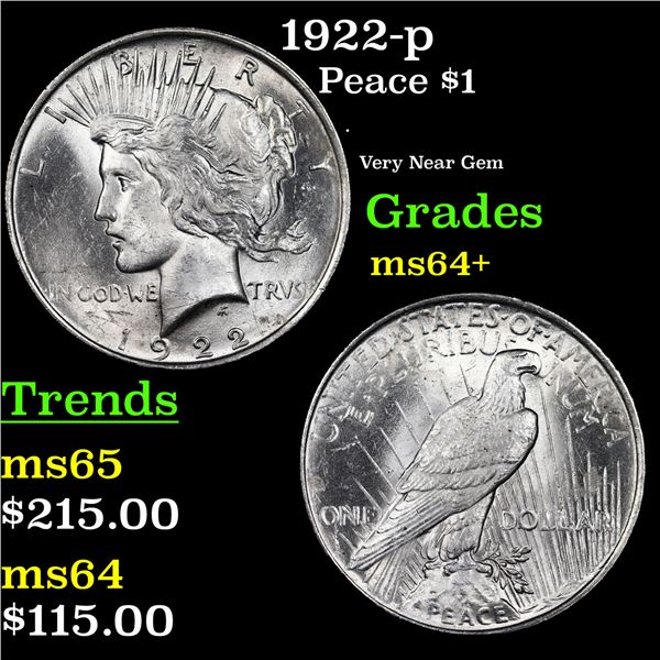 1922-p Peace Dollar $1 Grades Choice+ Unc