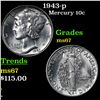 Image 1 : 1943-p Mercury Dime 10c Grades GEM++ Unc