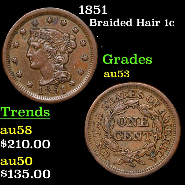 1851 Braided Hair Large Cent 1c Grades Select AU