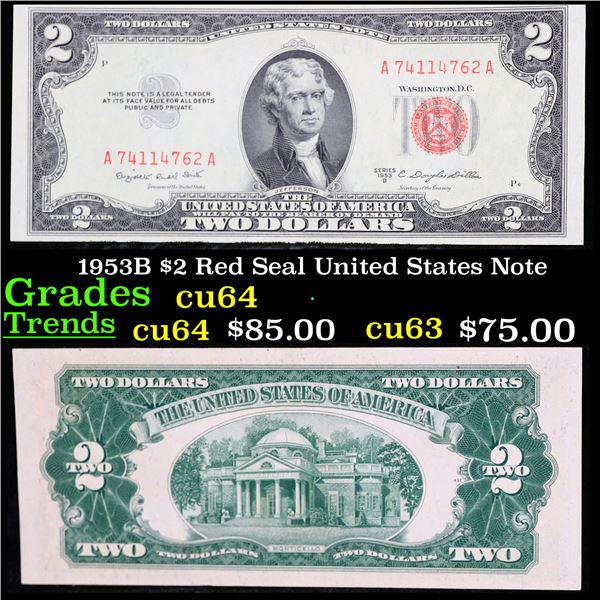 1953B $2 Red Seal United States Note Grades Choice CU