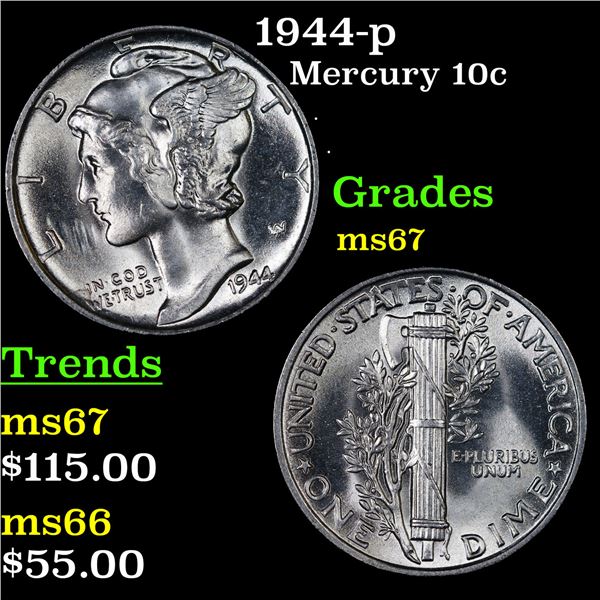 1944-p Mercury Dime 10c Grades GEM++ Unc