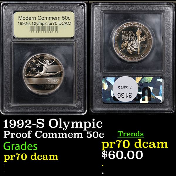 Proof 1992-S Olympic Modern Commem Half Dollar 50c Graded GEM++ Proof Deep Cameo BY USCG