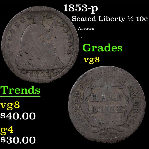 1853-p Seated Liberty Half Dime 1/2 10c Grades vg, very good