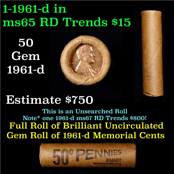 Shotgun Lincoln 1c roll, 1961-p 50 pcs Brandt Wrapper.