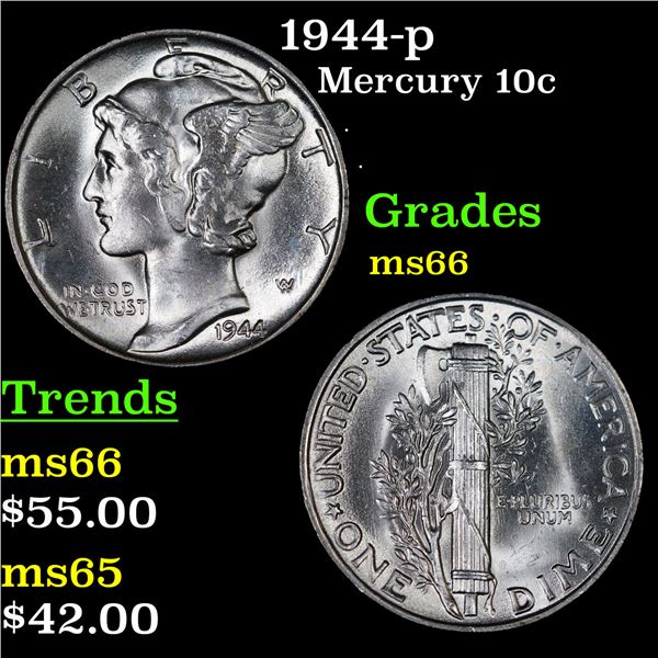 1944-p Mercury Dime 10c Grades GEM+ Unc