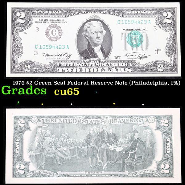 1976 $2 Green Seal Federal Reserve Note (Philadelphia, PA) Grades Gem CU