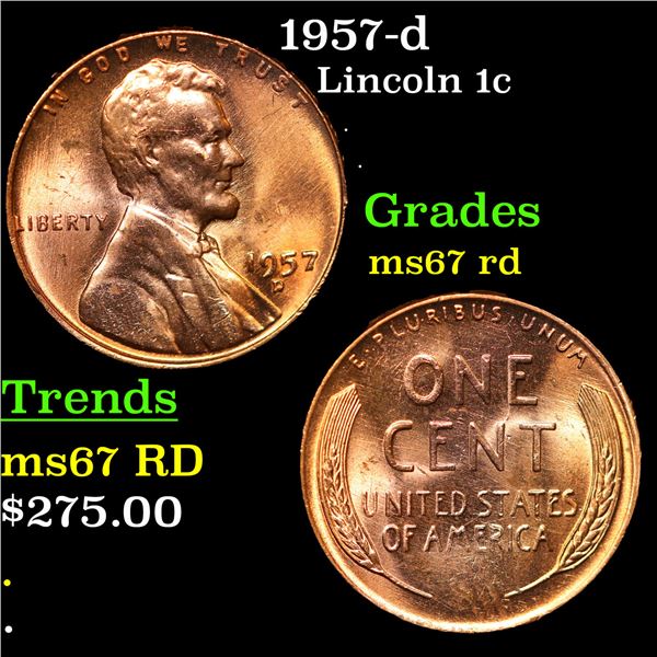 1957-d Lincoln Cent 1c Grades GEM++ Unc RD
