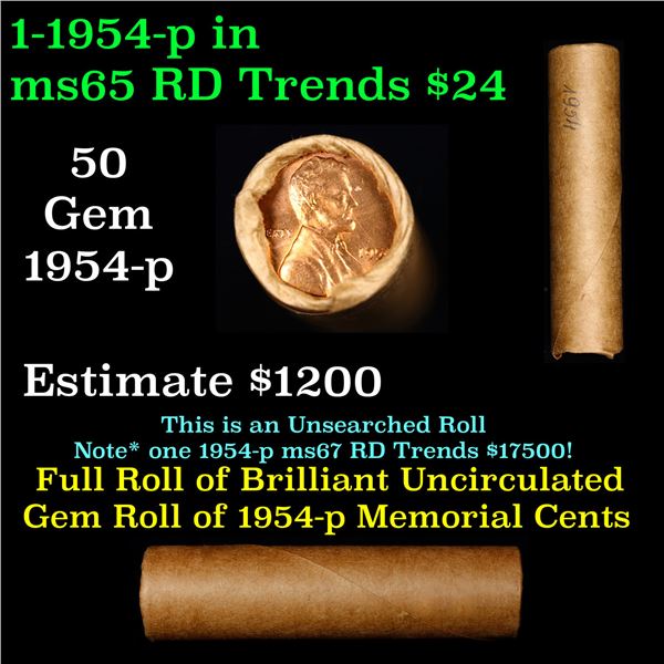 Shotgun Lincoln 1c roll, 1954-p 50 pcs Brandt Wrapper.