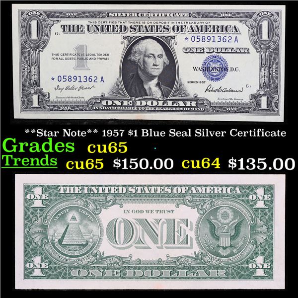 **Star Note** 1957 $1 Blue Seal Silver Certificate Grades Gem CU