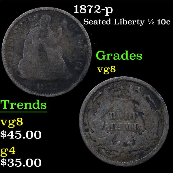 1872-p Seated Liberty Half Dime 1/2 10c Grades vg, very good