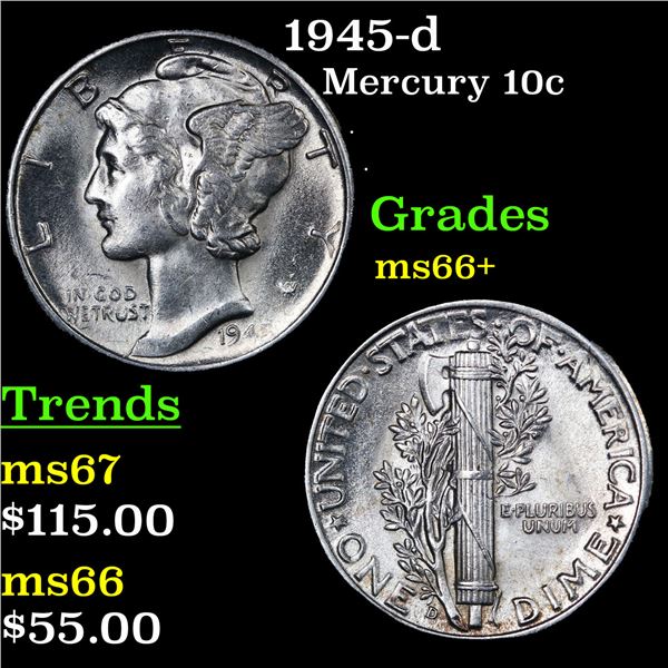 1945-d Mercury Dime 10c Grades GEM++ Unc