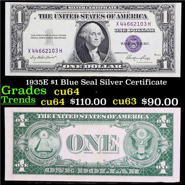 1935E $1 Blue Seal Silver Certificate Grades Choice CU