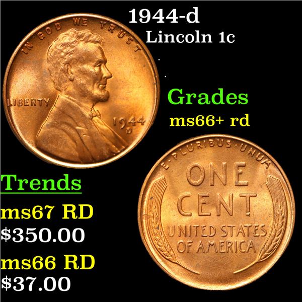 1944-d Lincoln Cent 1c Grades GEM++ RD