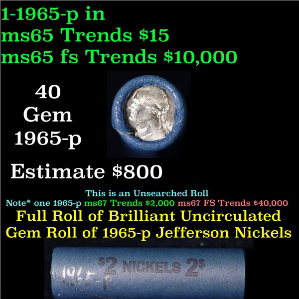 Shotgun Jefferson 5c roll, 1965-p 50 pcs Vintage Nickel Wrapper.