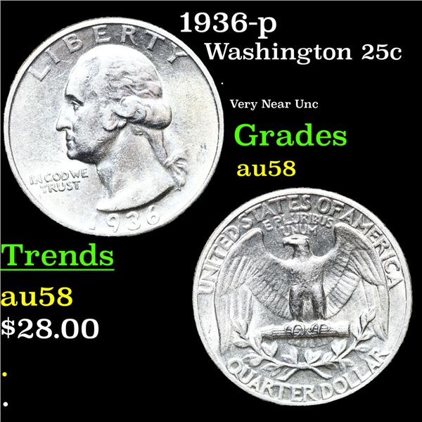 1936-p Washington Quarter 25c Grades Choice AU/BU Slider