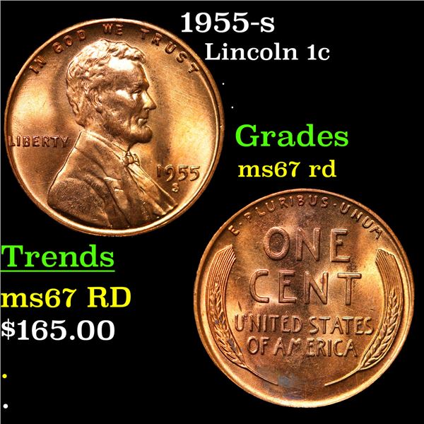 1955-s Lincoln Cent 1c Grades GEM++ Unc RD