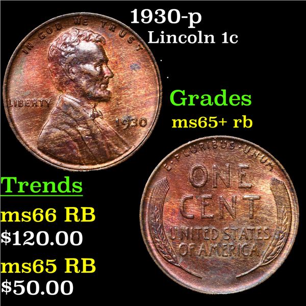 1930-p Lincoln Cent 1c Grades Gem+ Unc RB