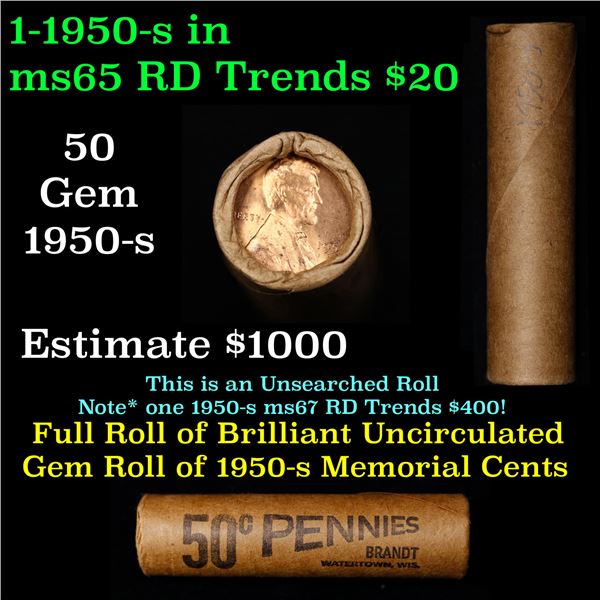 Shotgun Lincoln 1c roll, 1950-s 50 pcs Brandt Wrapper.