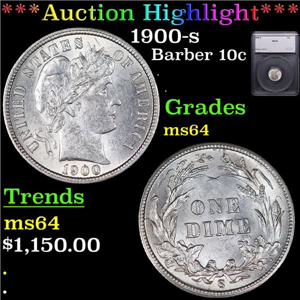 ***Auction Highlight*** 1900-s Barber Dime 10c Graded ms64 BY SEGS (fc)