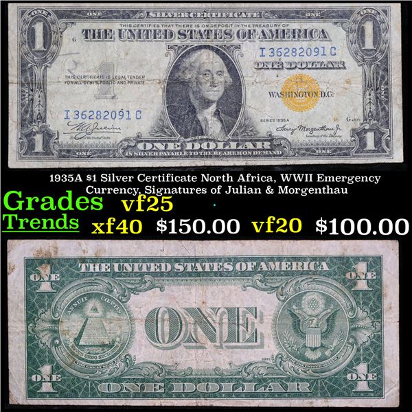 1935A $1 Silver Certificate North Africa, WWII Emergency Currency, Signatures of Julian & Morgenthau