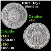 Image 1 : 1867 Rays Shield Nickel 5c Grades vf++