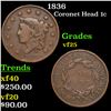 Image 1 : 1836 Coronet Head Large Cent 1c Grades vf+