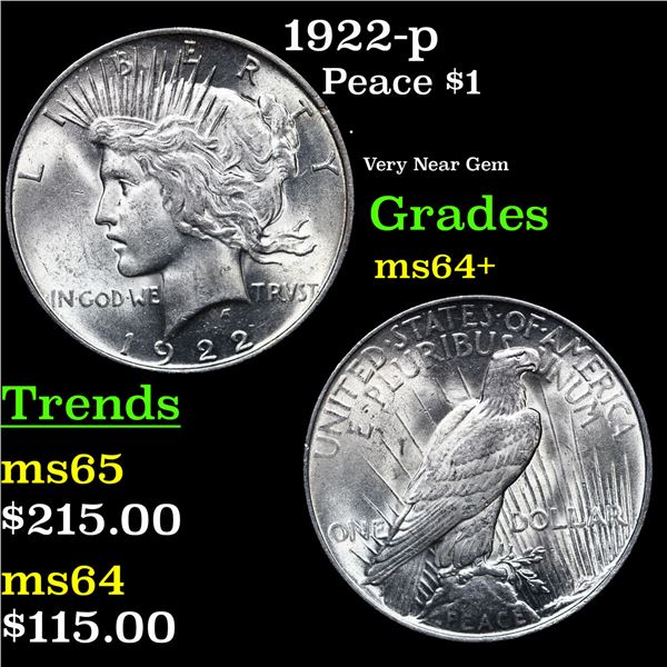 1922-p Peace Dollar $1 Grades Choice+ Unc