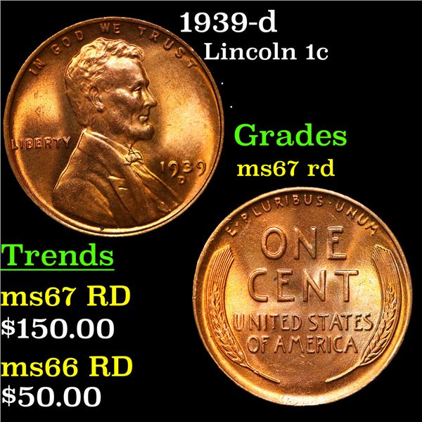 1939-d Lincoln Cent 1c Grades GEM++ Unc RD