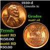 Image 1 : 1939-d Lincoln Cent 1c Grades GEM++ Unc RD