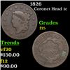 Image 1 : 1826 Coronet Head Large Cent 1c Grades f+