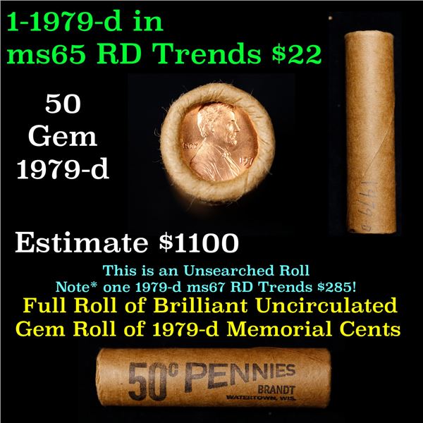 Shotgun Lincoln 1c roll, 1979-d 50 pcs Brandt Wrapper.