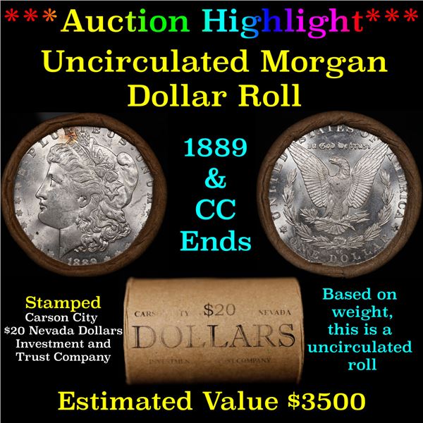 ***Auction Highlight*** 1889 & CC Uncirculated Morgan Dollar Shotgun Roll (fc)