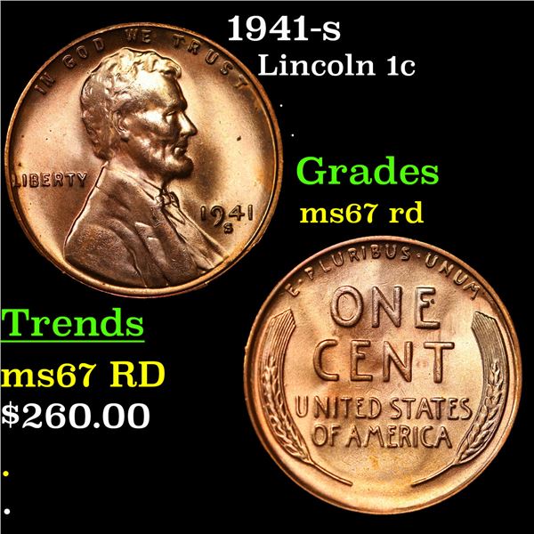 1941-s Lincoln Cent 1c Grades GEM++ Unc RD