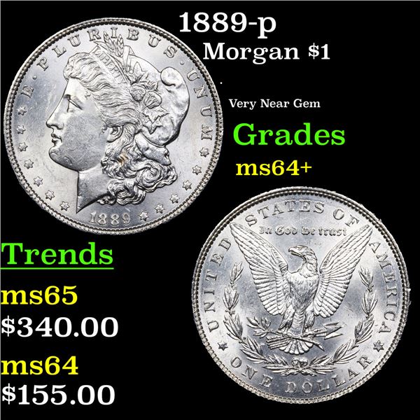 1889-p Morgan Dollar $1 Grades Choice+ Unc