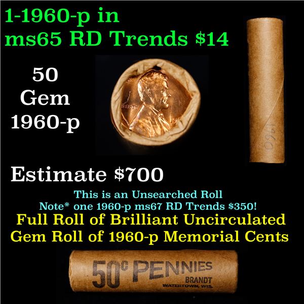 Shotgun Lincoln 1c roll, 1960-p 50 pcs Brandt Wrapper.