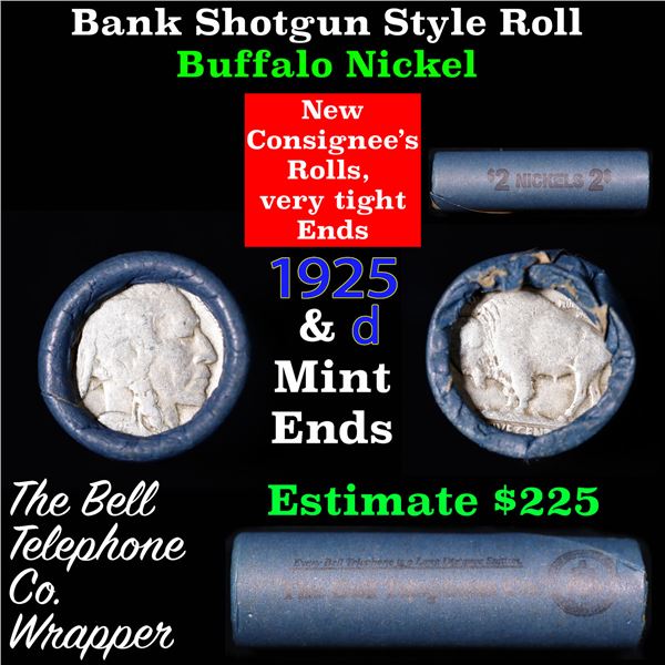 Buffalo Nickel Shotgun Roll in Old Bank Style 'Bell Telephone'  Wrapper 1925 &d Mint Ends Grades
