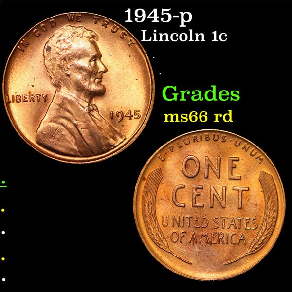 1945-p Lincoln Cent 1c Grades GEM+ Unc RD