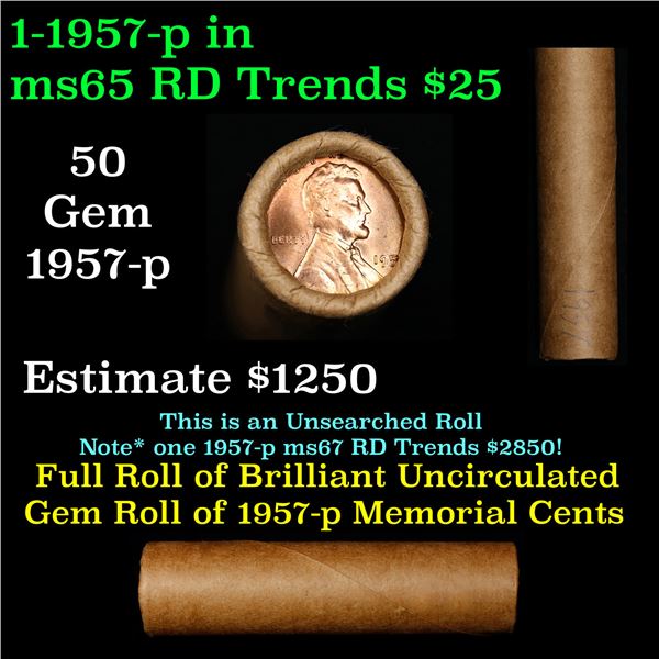 Shotgun Lincoln 1c roll, 1957-p 50 pcs Brandt Wrapper.