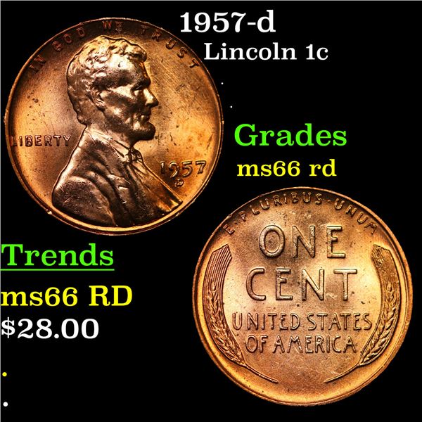 1957-d Lincoln Cent 1c Grades GEM+ Unc RD