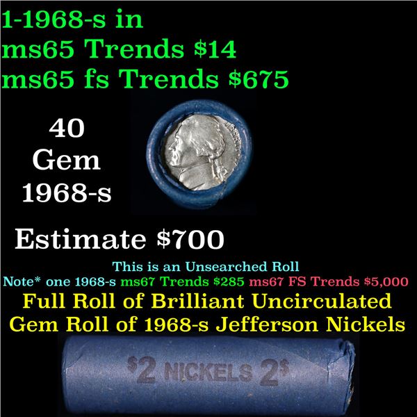 Shotgun Jefferson 5c roll, 1968-s 50 pcs Vintage Nickel Wrapper.