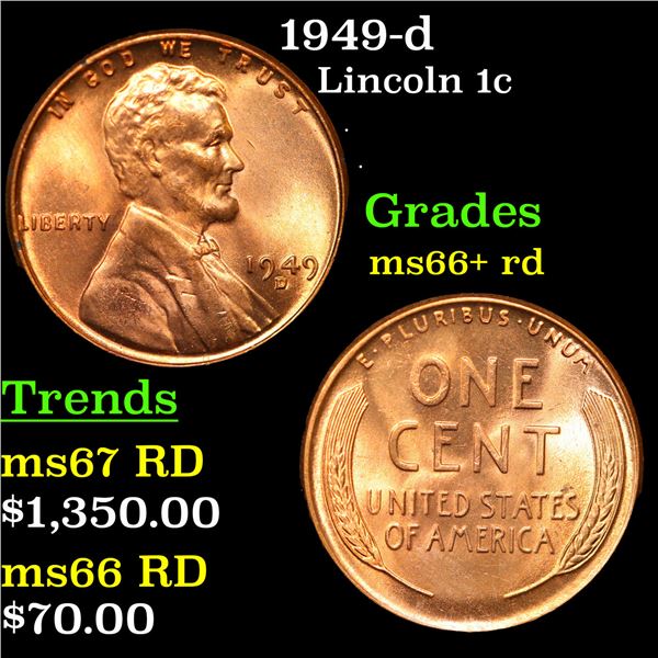 1949-d Lincoln Cent 1c Grades GEM++ RD