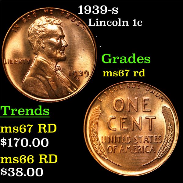 1939-s Lincoln Cent 1c Grades GEM++ Unc RD