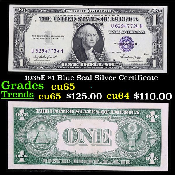 1935E $1 Blue Seal Silver Certificate Grades Gem CU