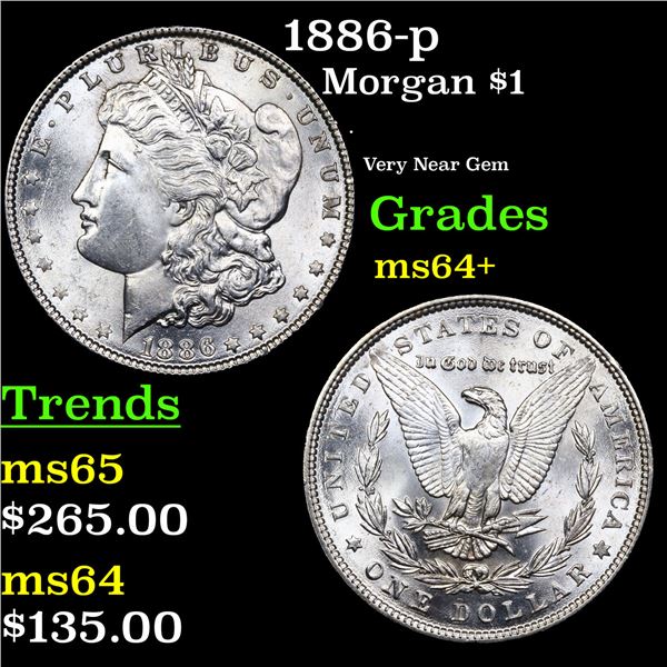 1886-p Morgan Dollar $1 Grades Choice+ Unc