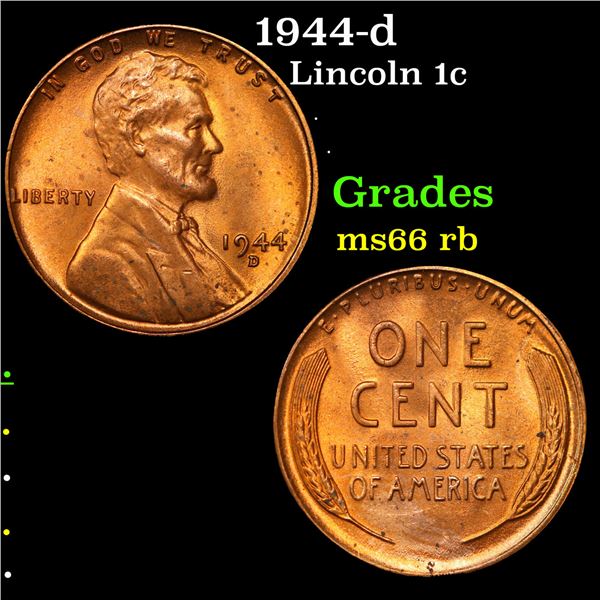1944-d Lincoln Cent 1c Grades GEM+ Unc RB