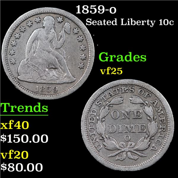 1859-o Seated Liberty Dime 10c Grades vf+