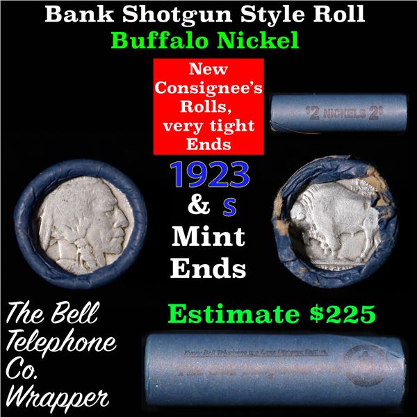 Buffalo Nickel Shotgun Roll in Old Bank Style 'Bell Telephone'  Wrapper 1923 &s Mint Ends Grades