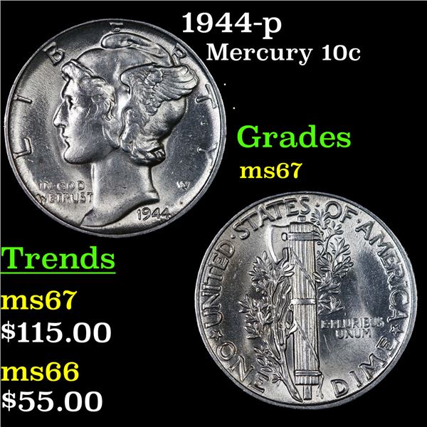 1944-p Mercury Dime 10c Grades GEM++ Unc